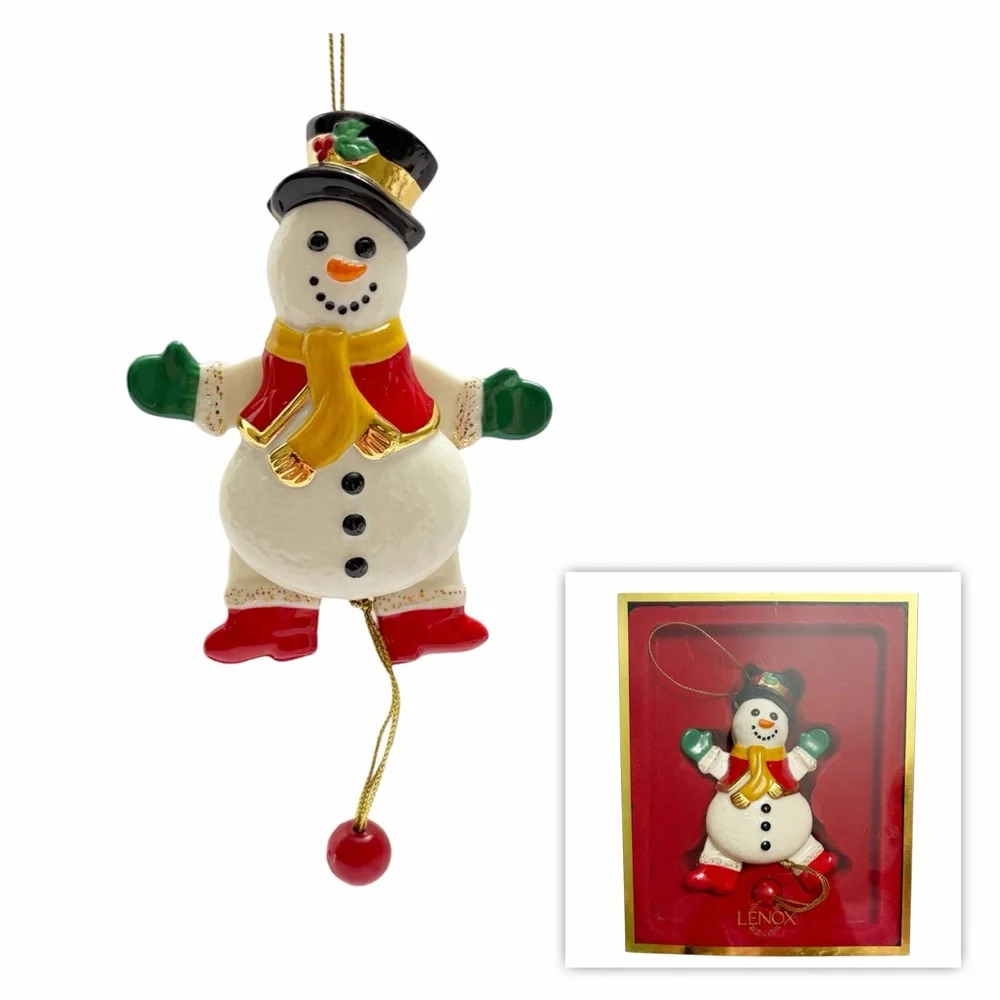 Lenox | Vintage Porcelain Snowman Pull String Christmas Ornament